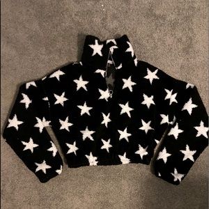 ZAFUL Black and White Star cropped zip up